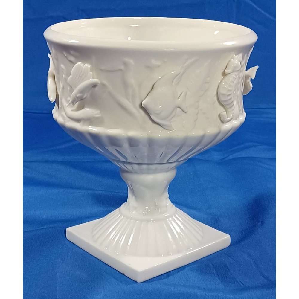 Vtg Lenwile Porcelain Sea Creatures Blanc De Chine Sculpture Cachepot Cach Pot